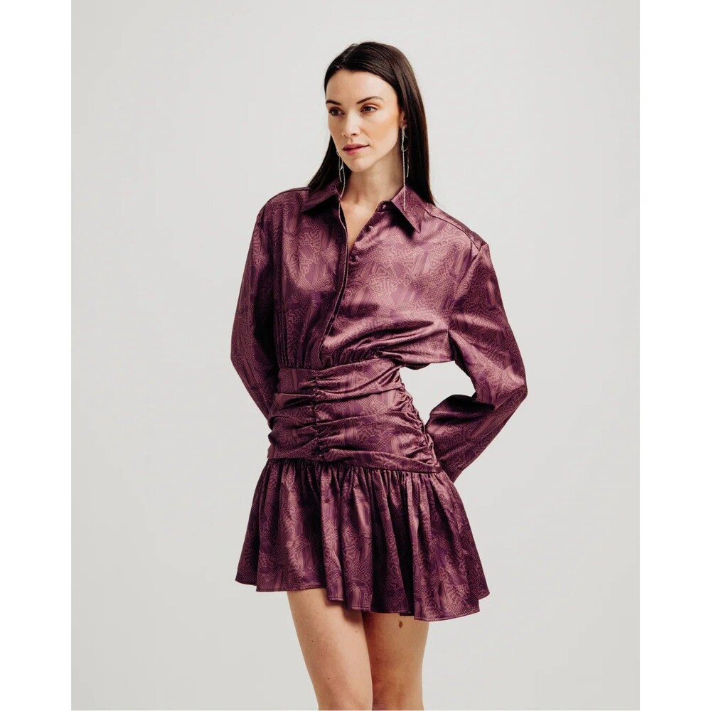 NWOT Torn Ronny Kobo Olive Dress XS Berry Combo Pink Satin Long Sleeves NEW